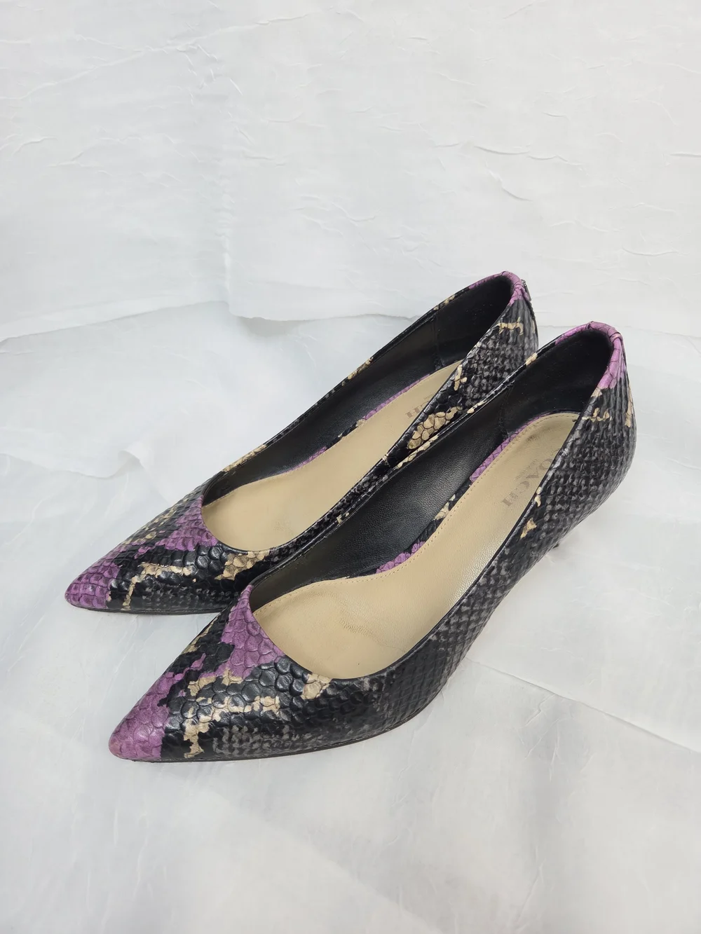 Coach Lacey Python Embossed Leather Purple + Black Snakeskin Pointed Toe Size 7B